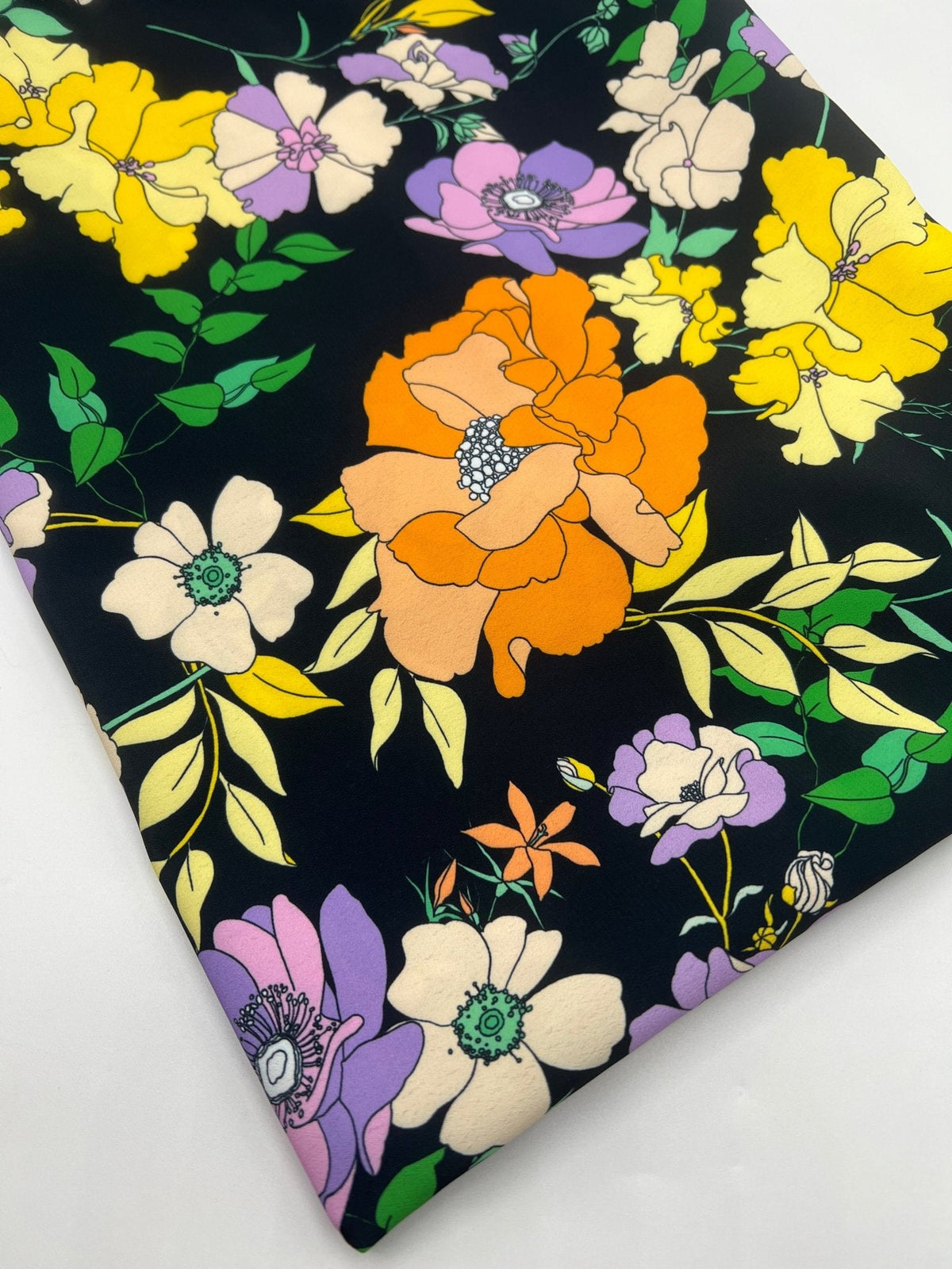 Black Floral Satin Dress Craft Fabric