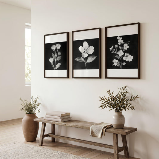 Black Framed Picture French Country Botanical Floral Wall Art Prints | Set of 3
