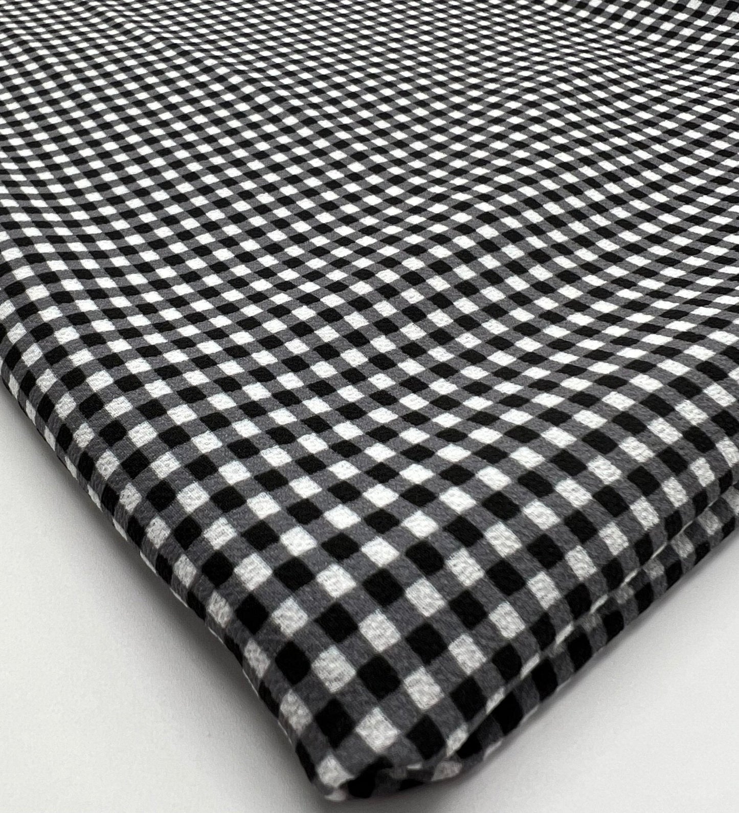 Black Gingham Check Print Lightweight Bubble Crepe Fabric