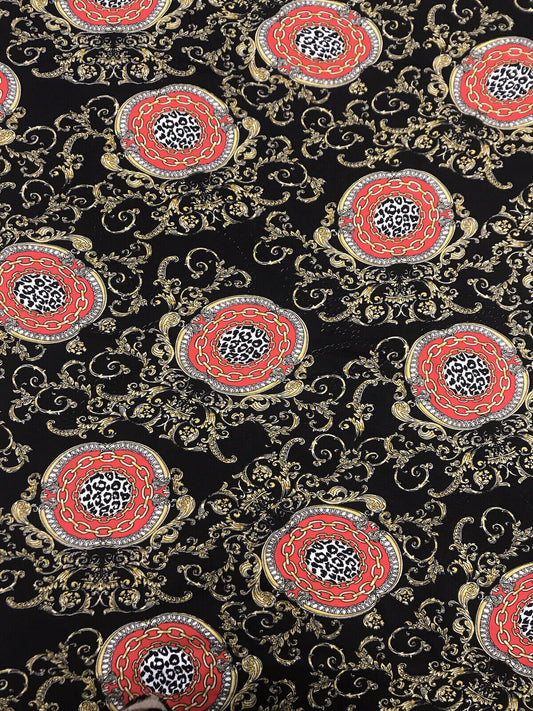 Black & Gold Chain Print Viscose Elastane Fabric