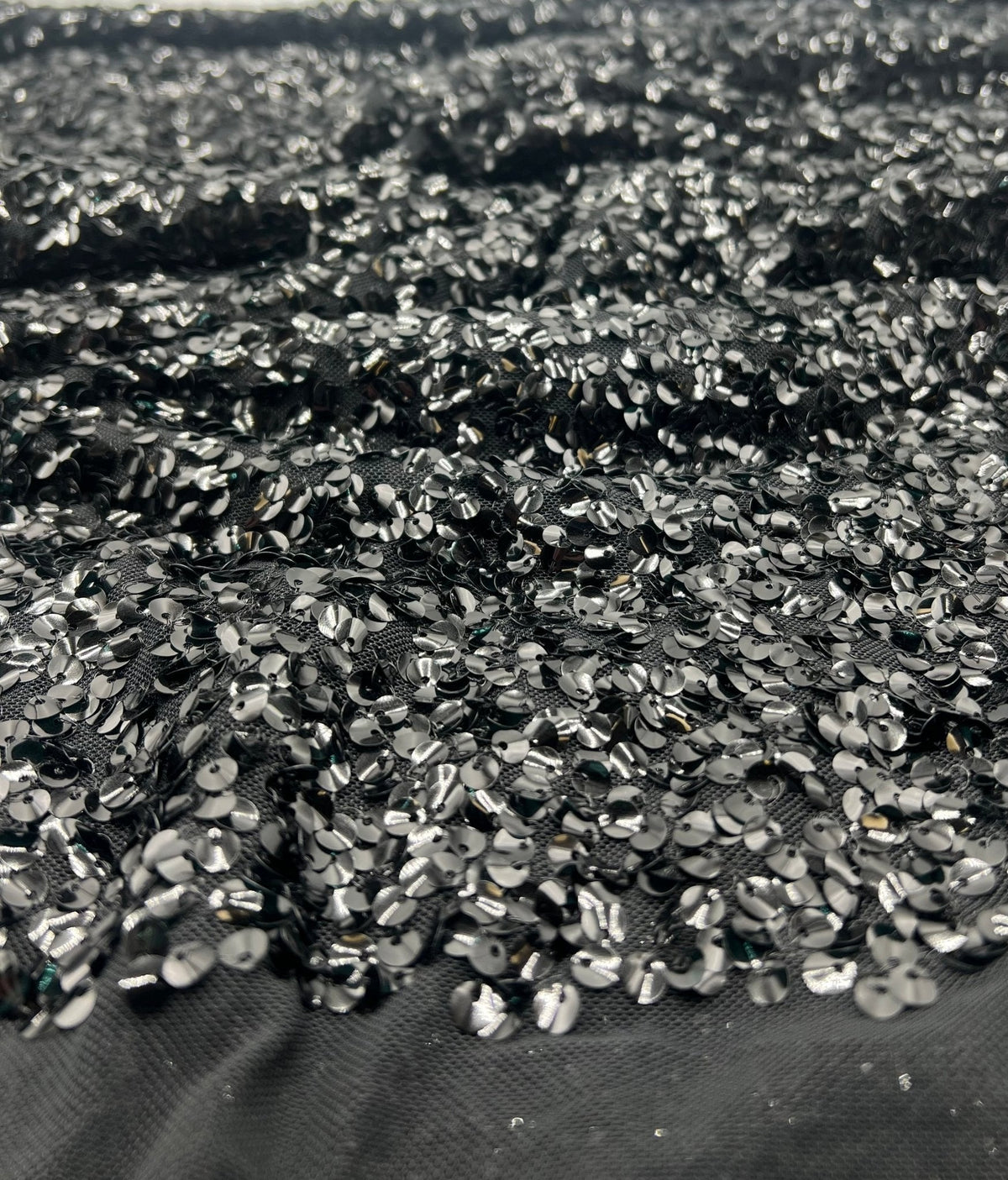 Black Large Sequin Detail Stretch Mesh Fabric