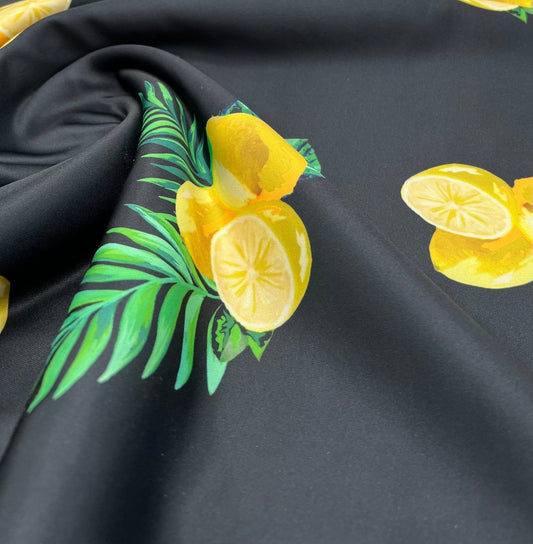 Black Lemon Plain Scuba Fabric