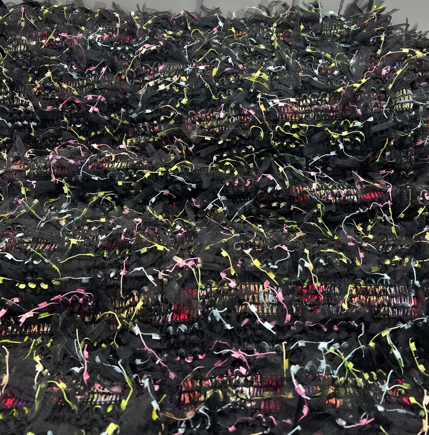 Black Multi Coloured Textured Tassel Fabric Stretch