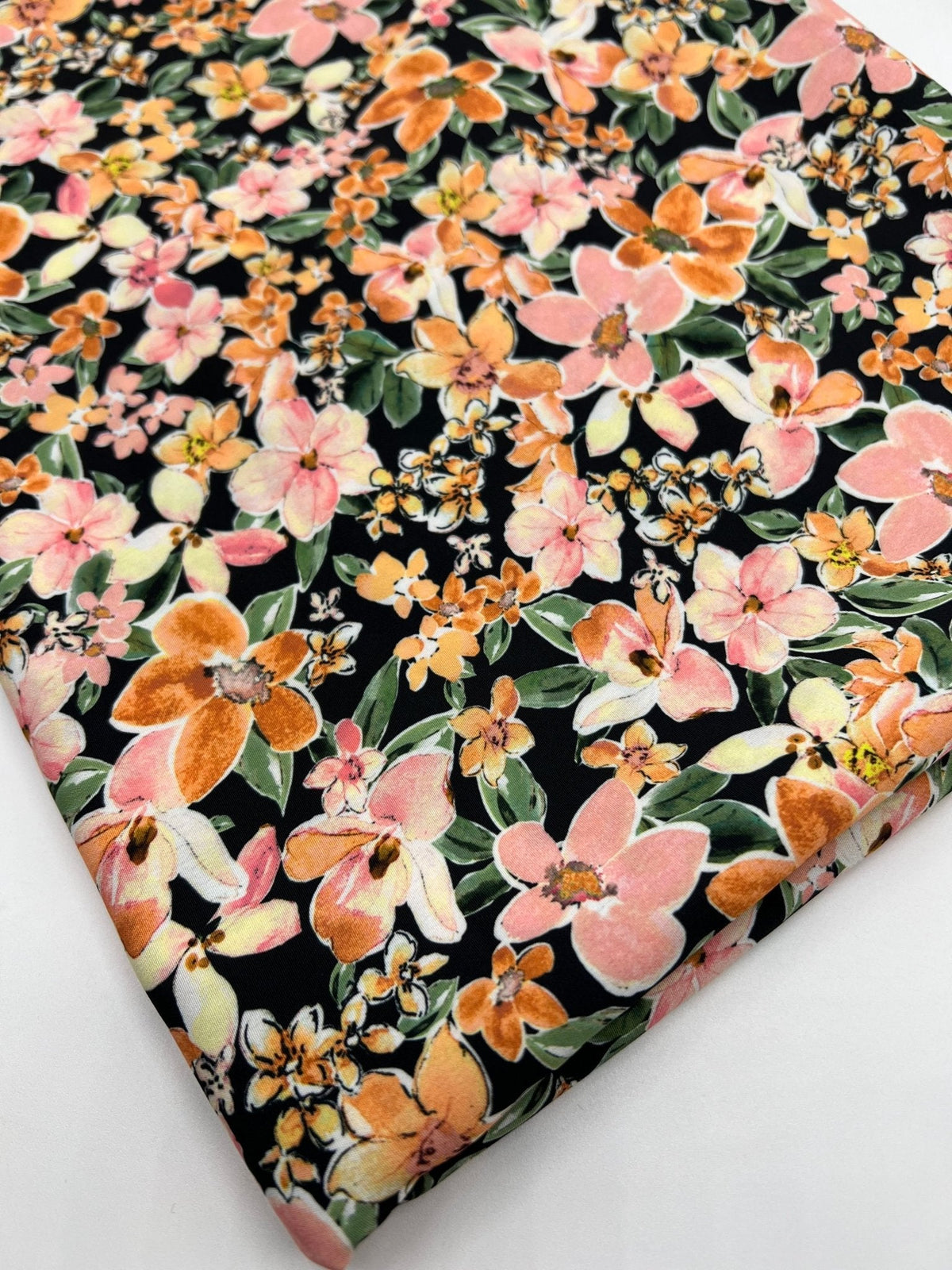 Black Orange Floral Lightweight Non Stretch Woven Dress Craft Fabric