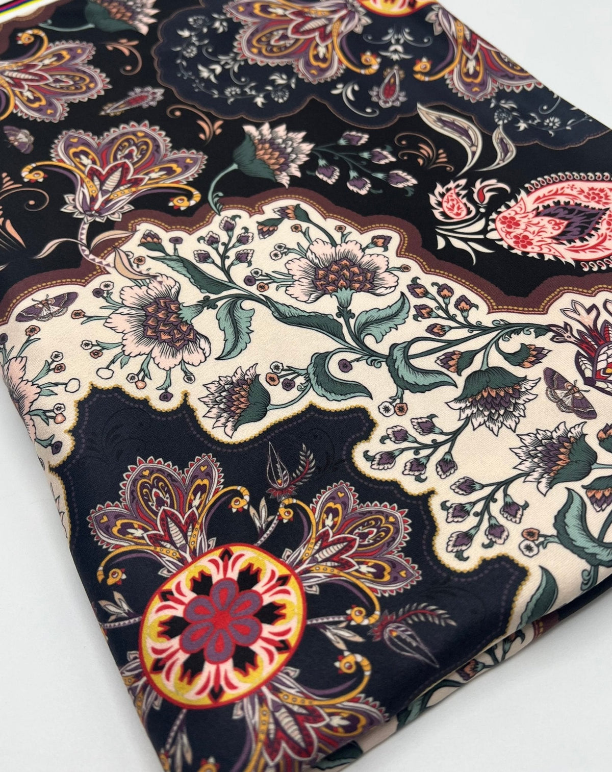 Black Paisley Floral Super Soft Print Spun Poly Stretch Fabric