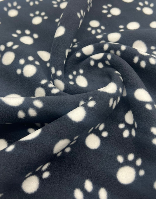 Black Paws Printed Anti-Pil Polar Fleece Fabric Blanket Loungewear