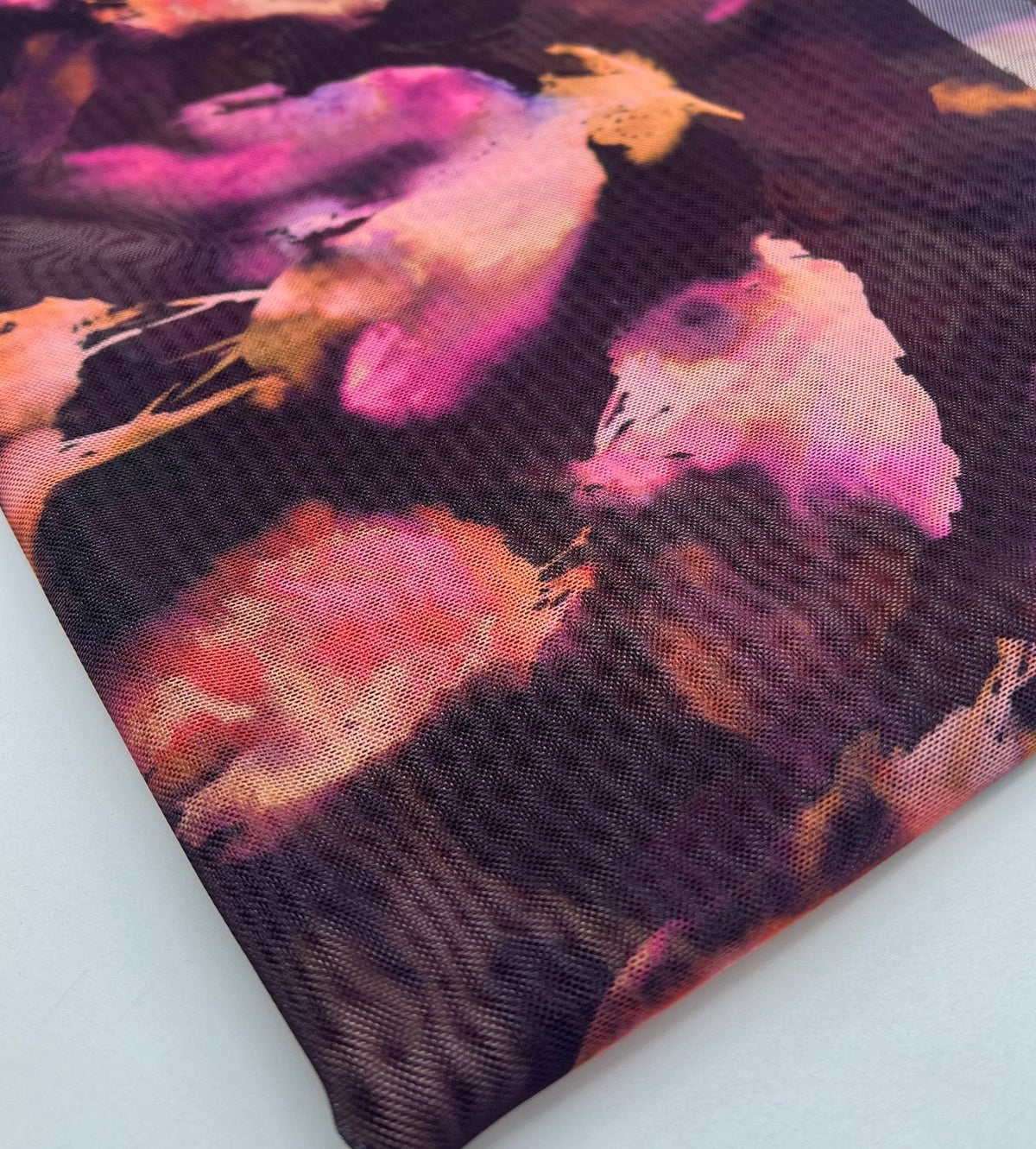 Black Pink Floral Mix Mesh Fabric Stretch