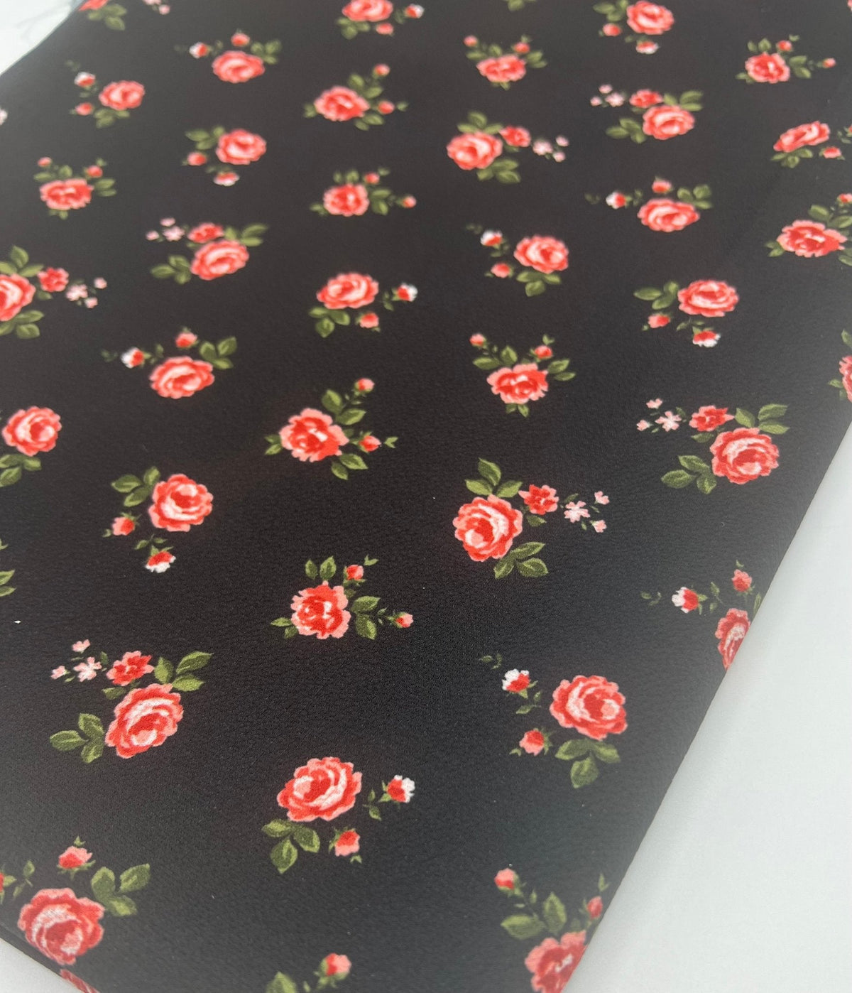 Black Rose Print Lightweight Bubble Crepe Fabric