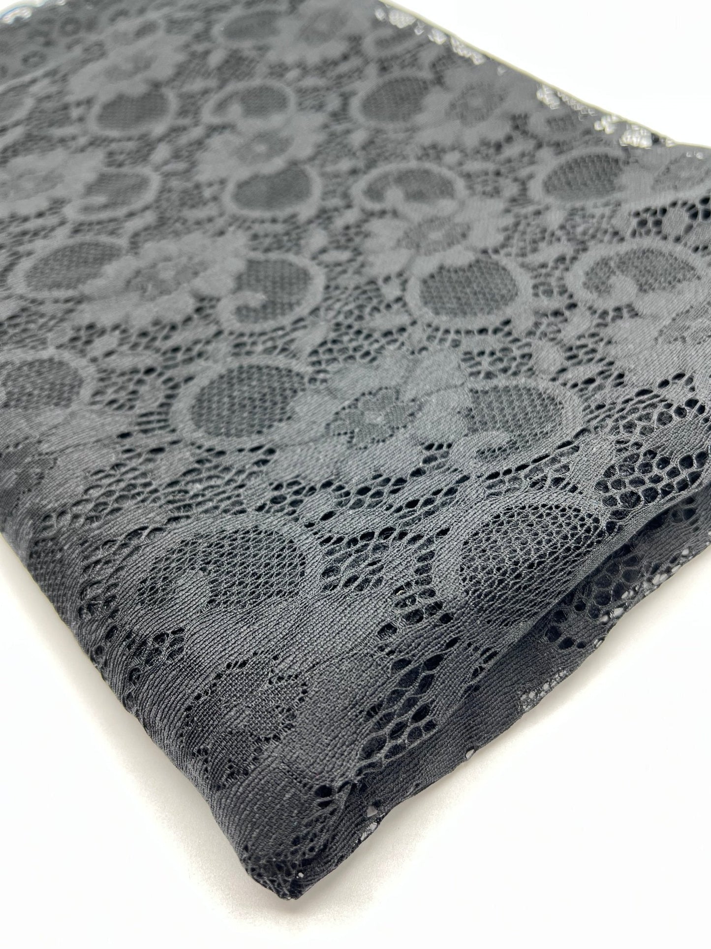 Black Scalloped Edge Floral Lace Fabric Stretch