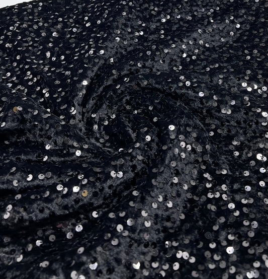 Black Sequin Velour Spandex Stretch Fabric