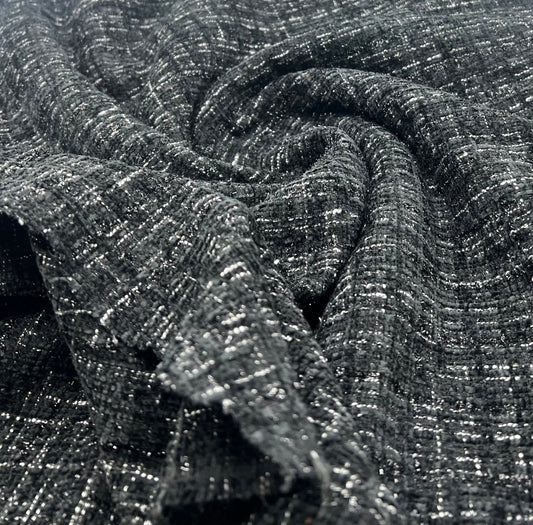 Black Shimmer Channel Style Boucle Tweed Non Stretch Fabric