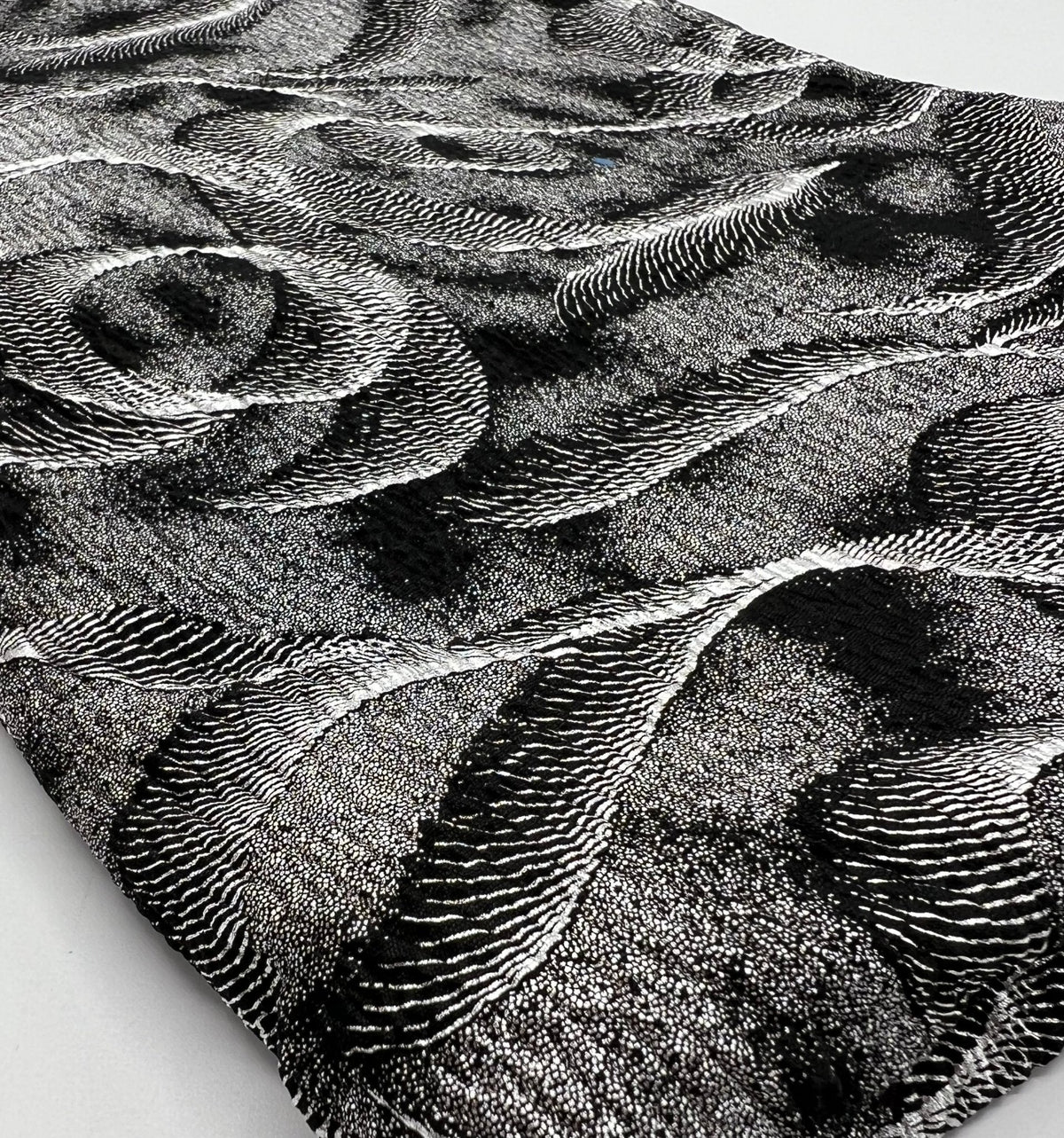 Black Silver Patterned Textured Tree Bark Stretch Dress Craft Fabric
