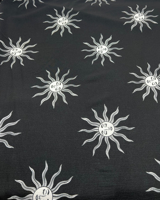 Black Sun Print Lightweight Bubble Crepe Fabric