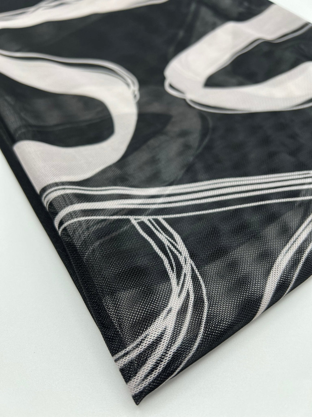 Black Swirl Print Mesh Fabric Stretch