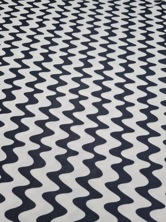 Black Vertical Wiggle Print Soft Touch Stretch Fabric