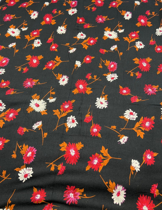 Black White Brown Floral Print Viscose Elastane Fabric