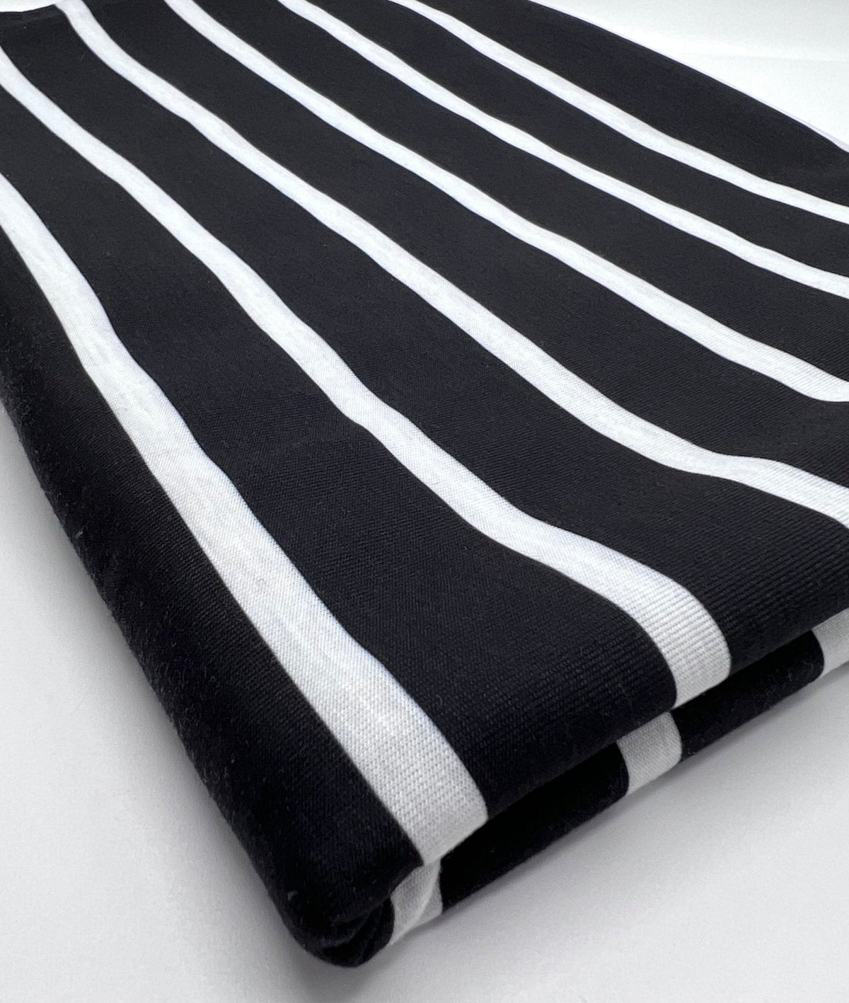 Black White Stripe Print Spun Poly Stretch Fabric