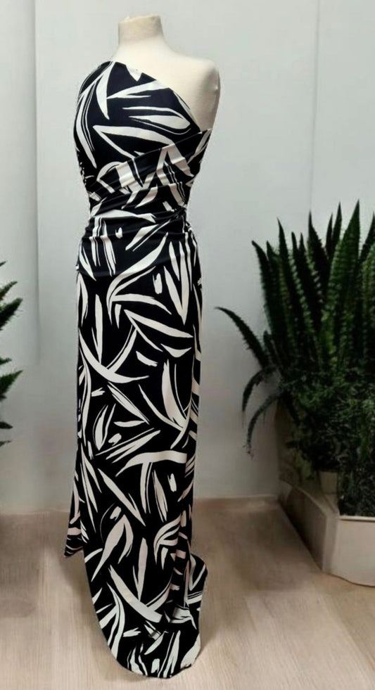 Black White Swirl Print ITY Fabric 2 Way Stretch