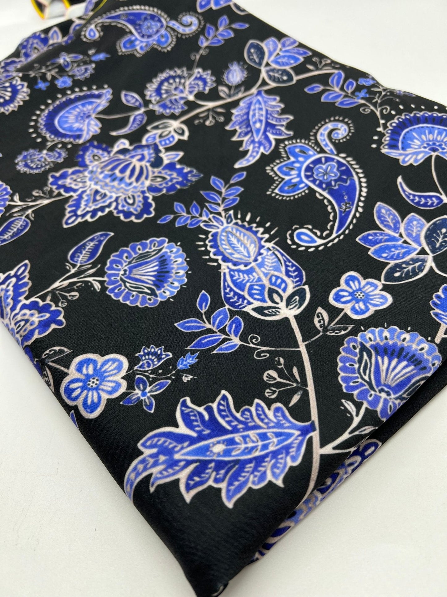 Blue Black Print Floral Print ITY Fabric 2 Way Stretch