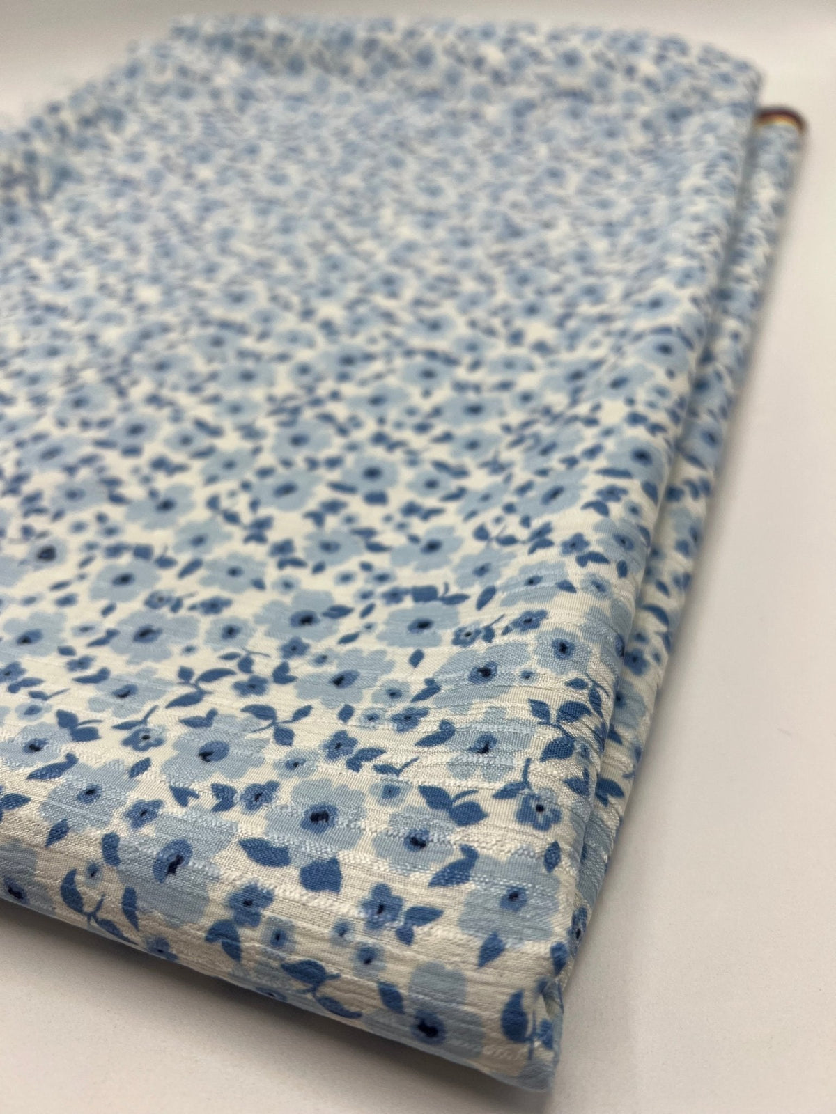 Blue Floral Textured Crinkle Lightweight Non Stretch Fabric