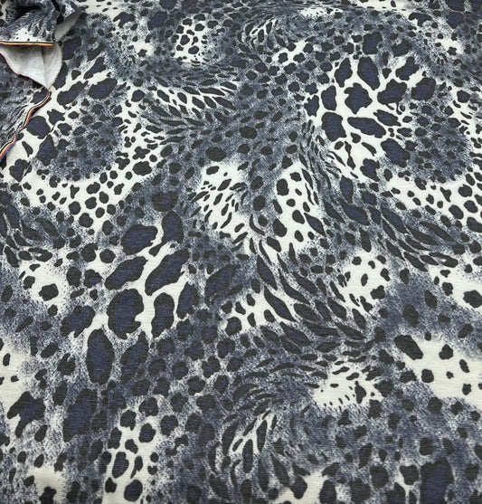 Blue Navy Leopard Knit Stretch Fabric