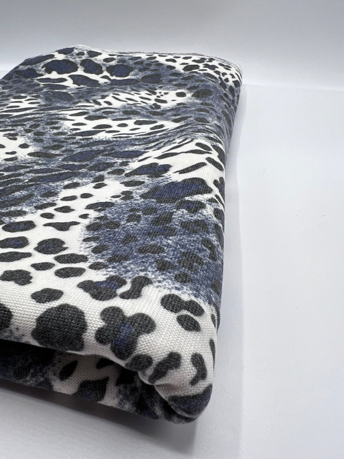 Blue Navy Leopard Knit Stretch Fabric
