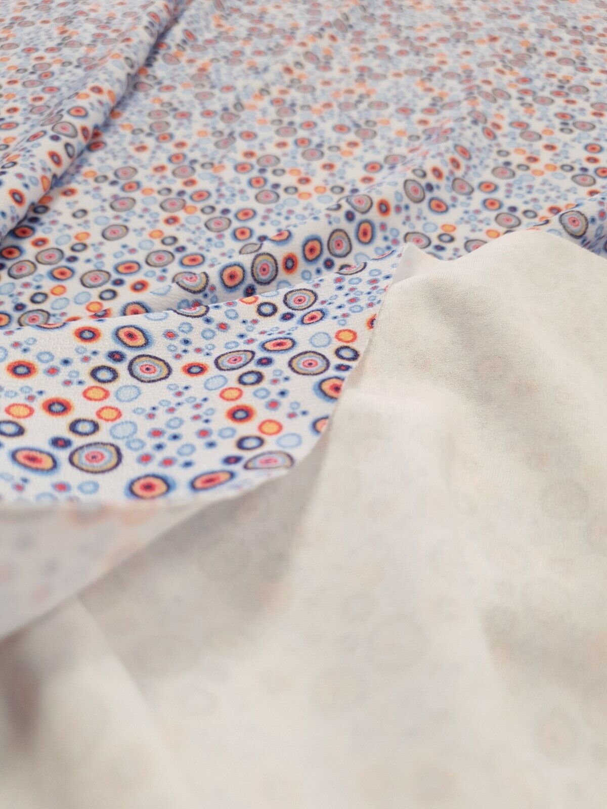 Blue Small Circles Print Lightweigh Jersey Crepe Fabric 4 Way Stretch