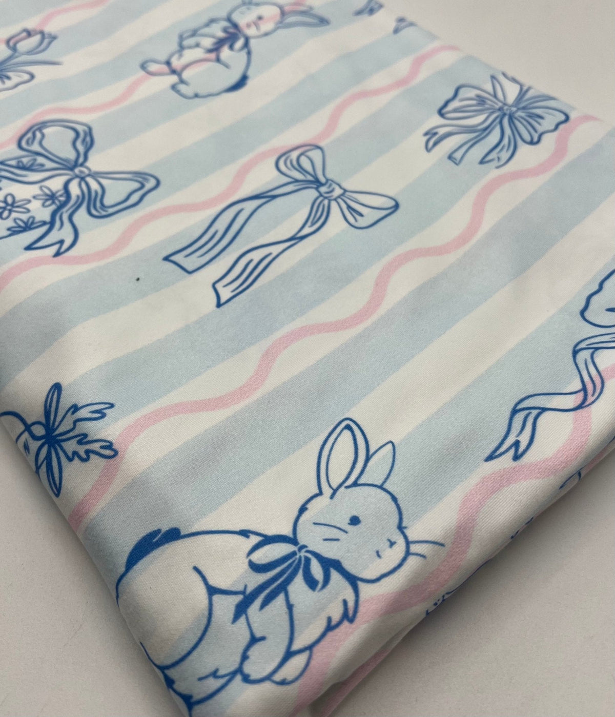 Blue Stripe Bunny Super Soft Print Spun Poly Stretch Fabric