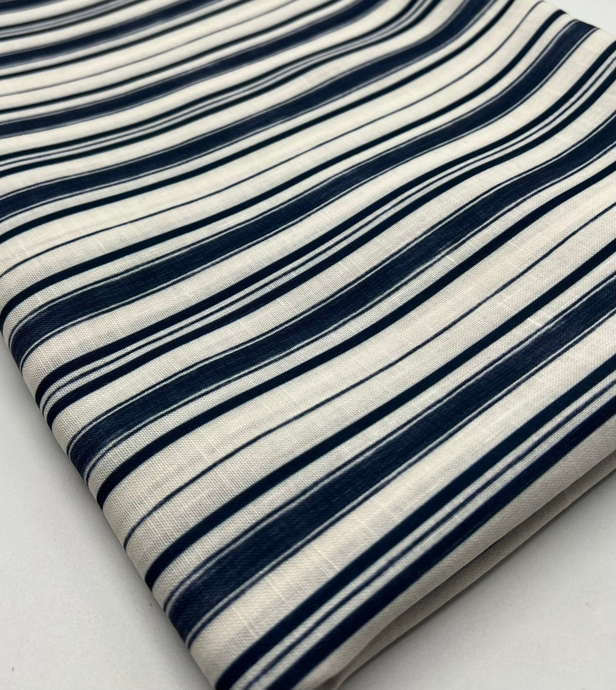 Blue Stripe Linen Look Non Stretch Fabric