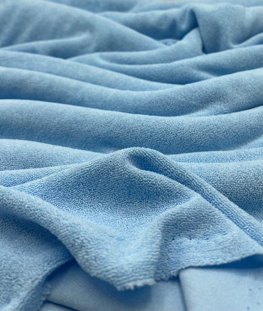 Blue Terry Towelling Polyester Stretch Dress Craft Fabric
