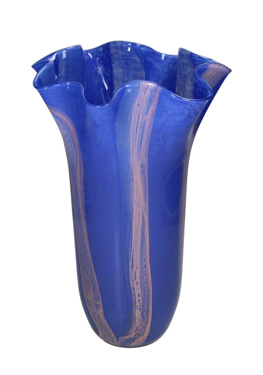 Blue Twist Glass Vase with Scallop