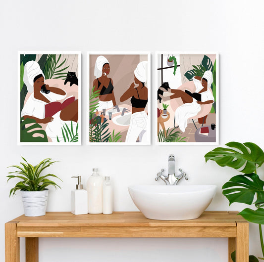 Bathroom art for walls | set of 3 Bohemian wall art