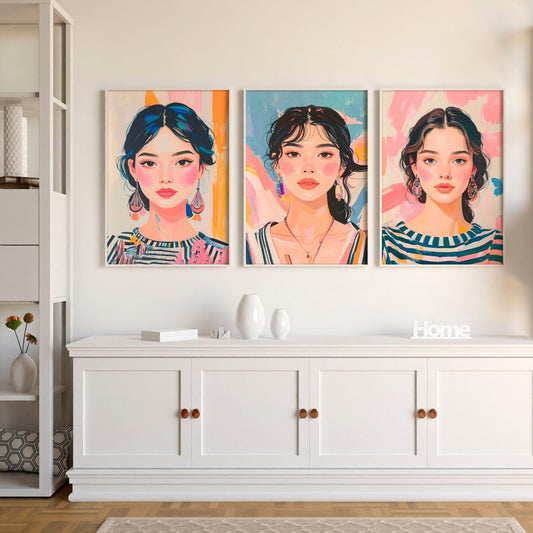 Boho Wall Art | Set of 3 Boho Women Wall art Prints