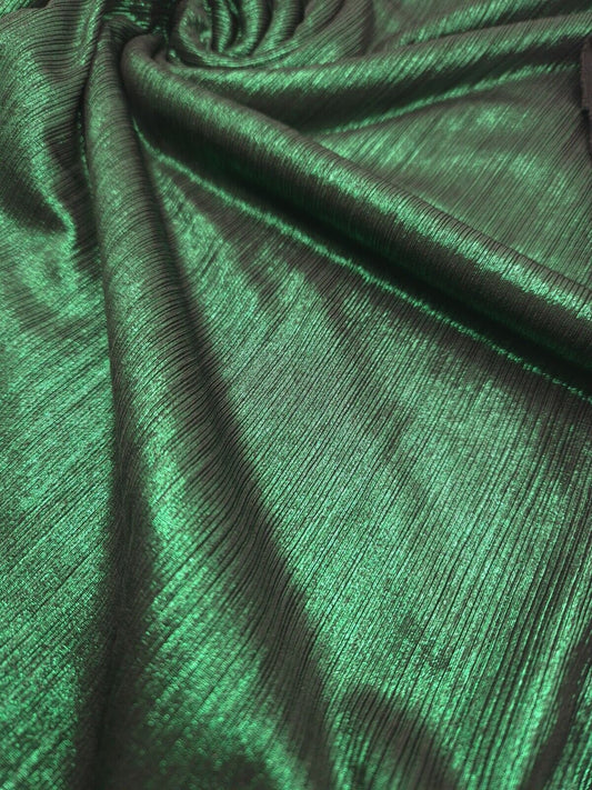 Bottle Green Metallic Foil Rib Fabric
