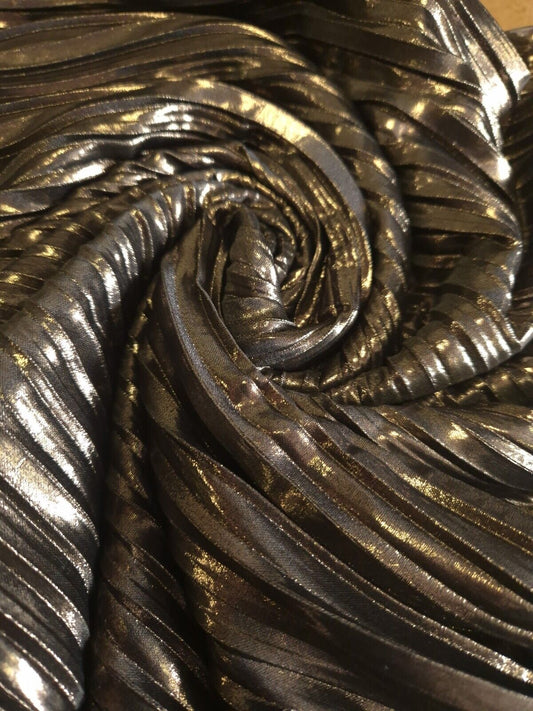 Bronze Metallic Plisse Pleated Stretch Fabric