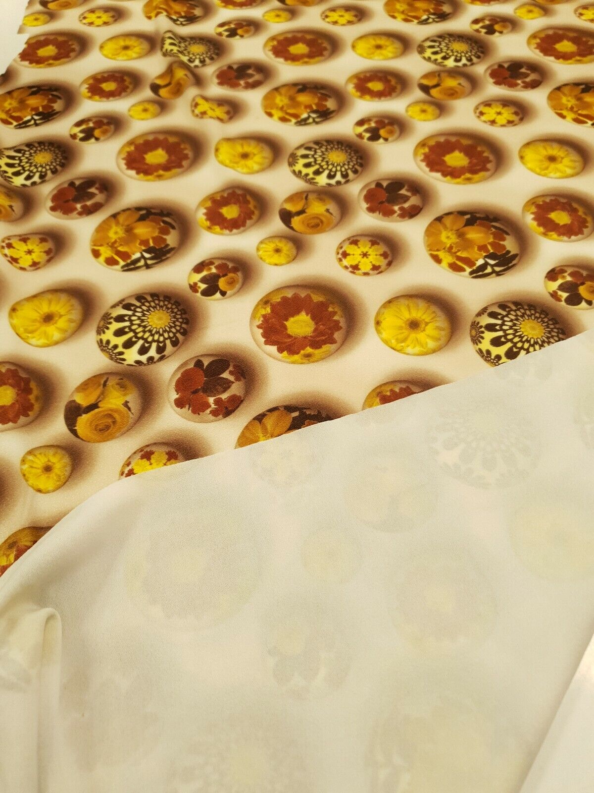 Brown Flower Stones Print Lightweight Jersey Crepe Fabric 4 Way Stretch