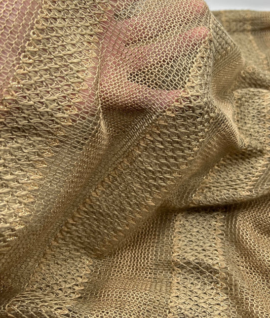 Brown Green Gold Stripe Knitted Stretch Fabric