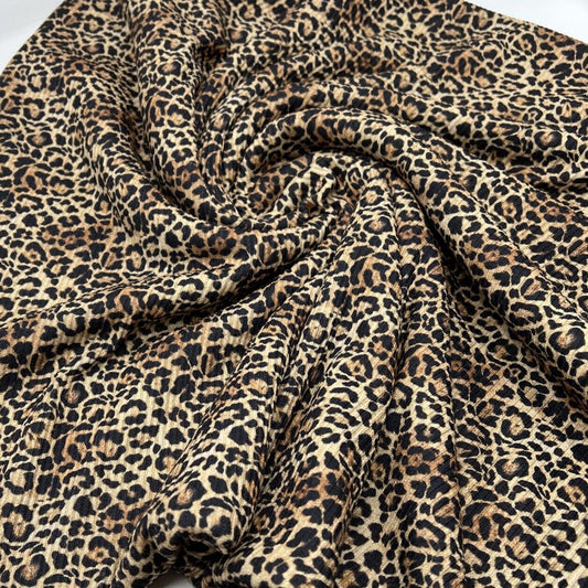 Brown Leopard Print 2X1 Fine Rib Stretch Fabric