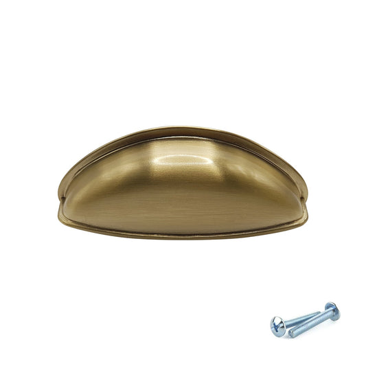 Brushed Brass Cup Handle – 79mm Cabinet Drawer Pull (64mm Centres) | M4TEC VG3 Series