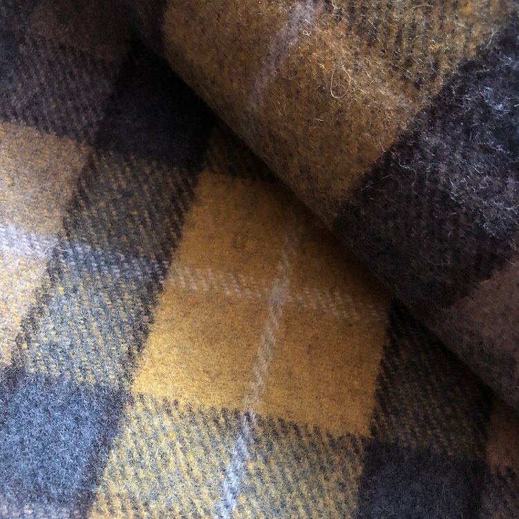 Buchanan Natural Mustard Recycled Wool Blanket in Soft Tartan Check