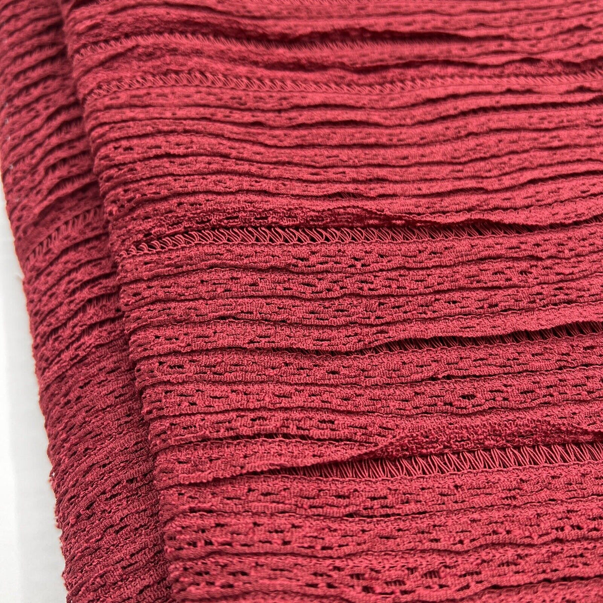 Burgundy Ruffle Crochet Frill Knitted Stretch Fabric 300GSM