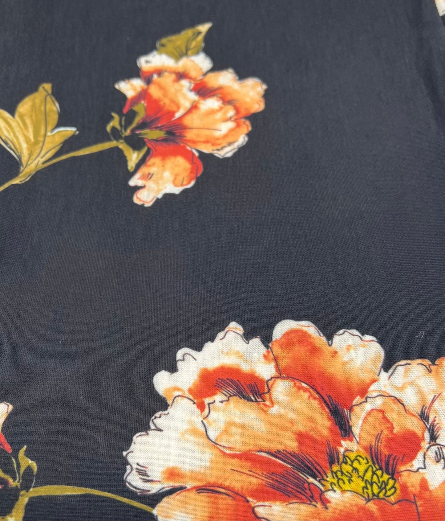 Burnt Orange Floral Print Spun Poly Stretch Fabric