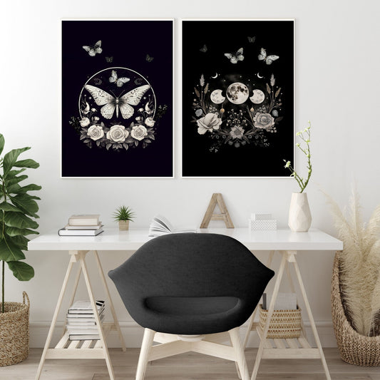 Butterfly Wall Art Decor | Set of 2 Dark Academy Wall art Prints