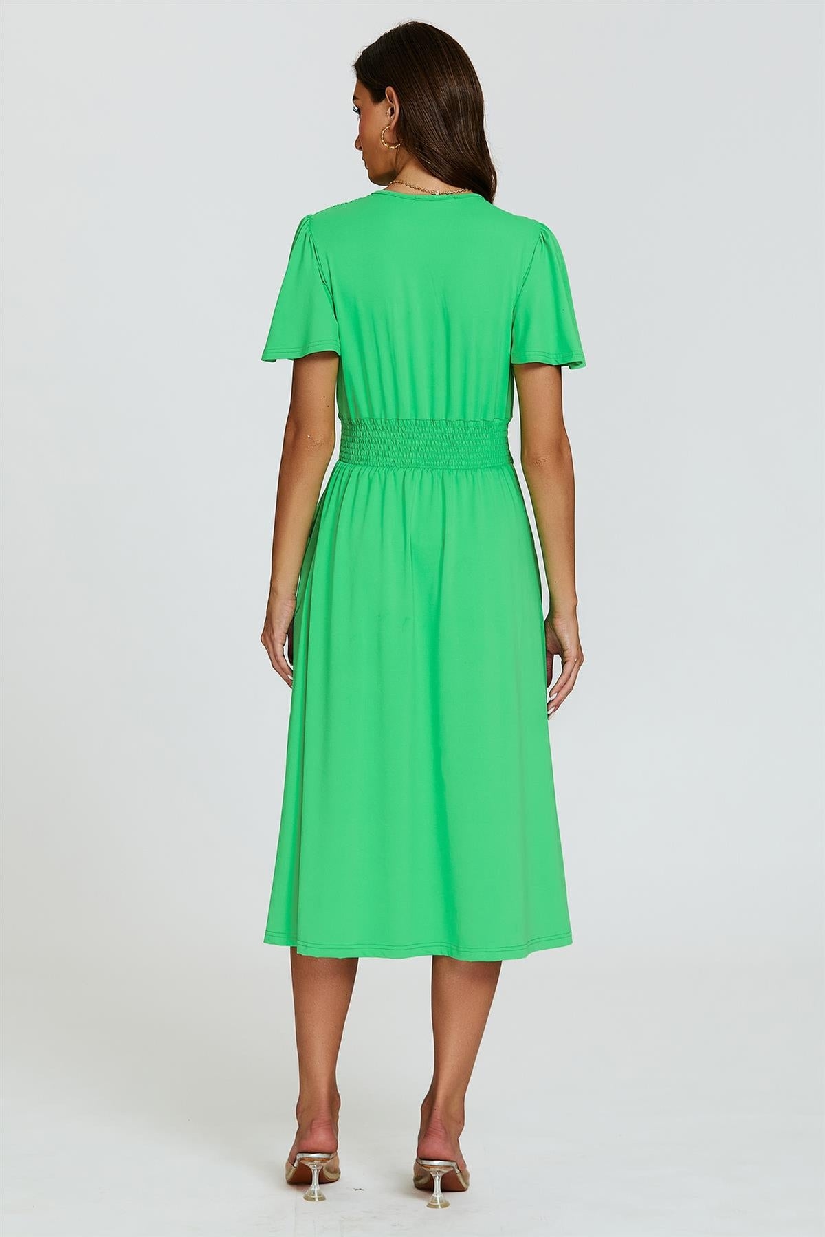 Angel Sleeve Jersey Midi Dress In Green