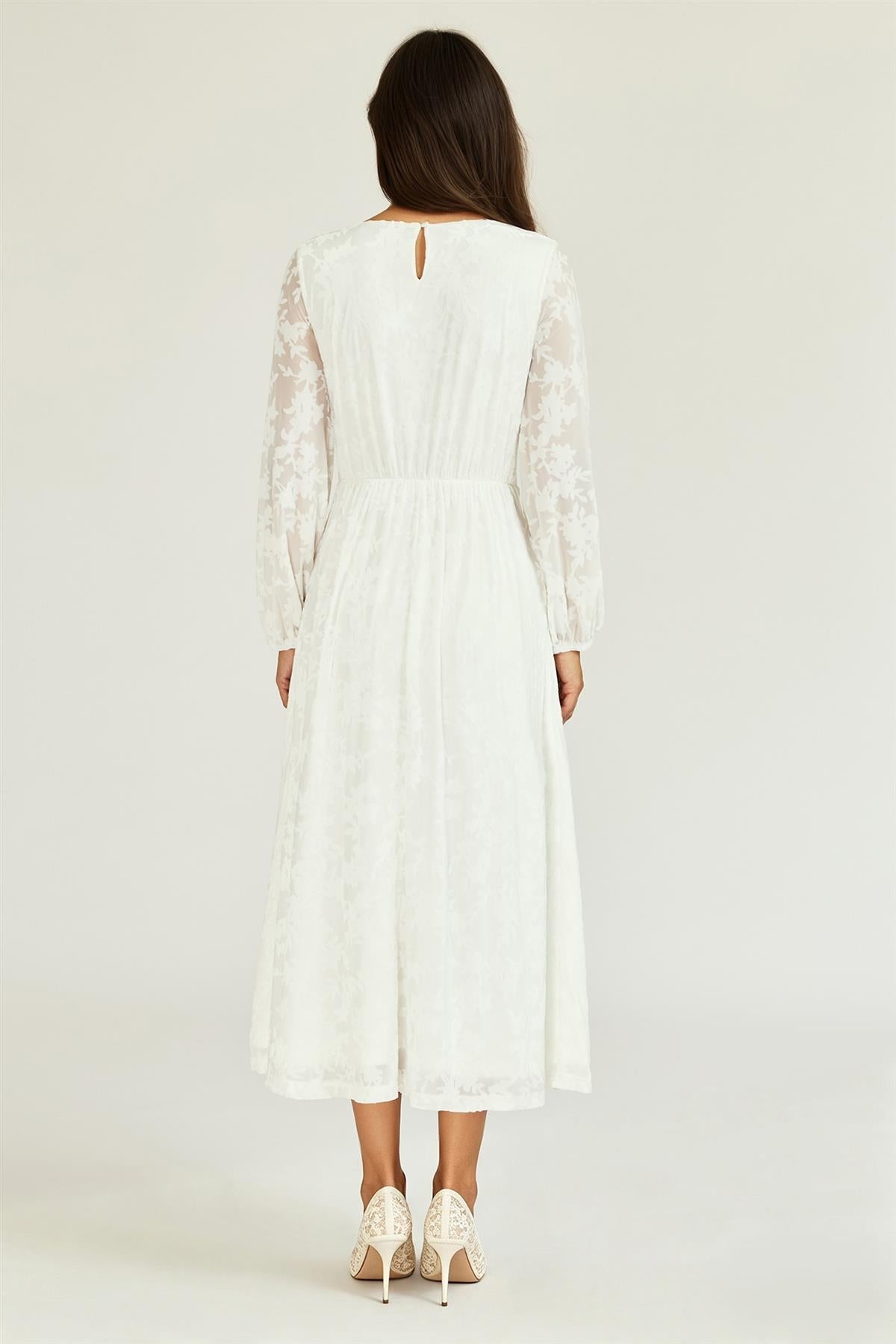 Floral Velvet Devore Long Sleeve Maxi Dress In Ivory
