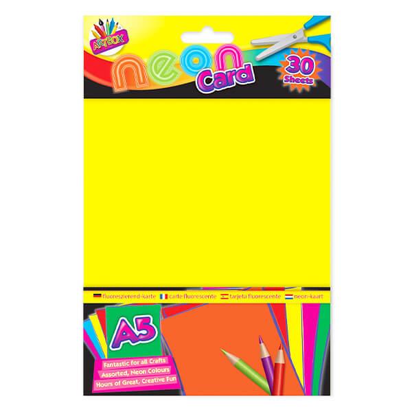 Children's Pack of 30 A5 Fluorescent Neon Craft Card Sheets