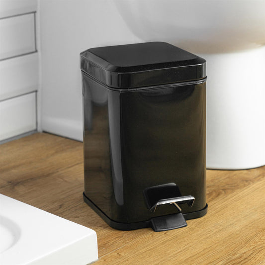 3L Black Square Bathroom Pedal Bin