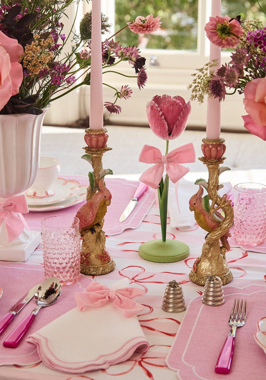 Dahlia Pink Petal Candleholder - Tole