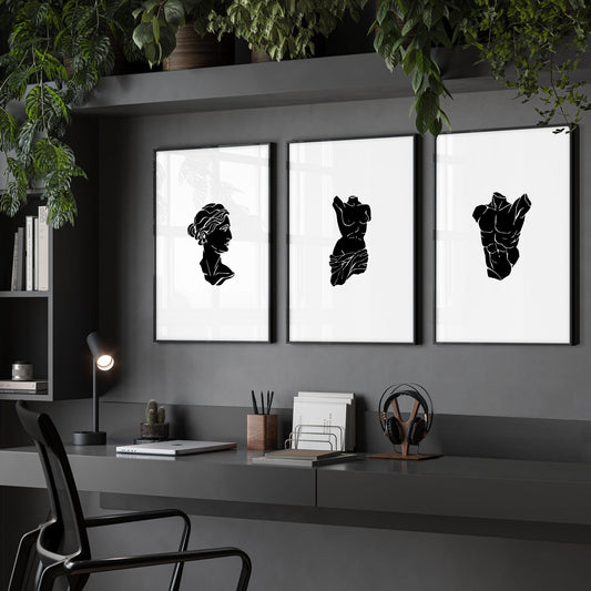 Canvas Wall Hanging | Set of 3 Sculpture Wall art Prints