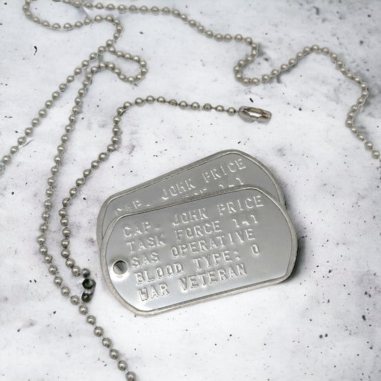 Captain John Price Military Dog Tag Set- Stainless Steel - Chains Included